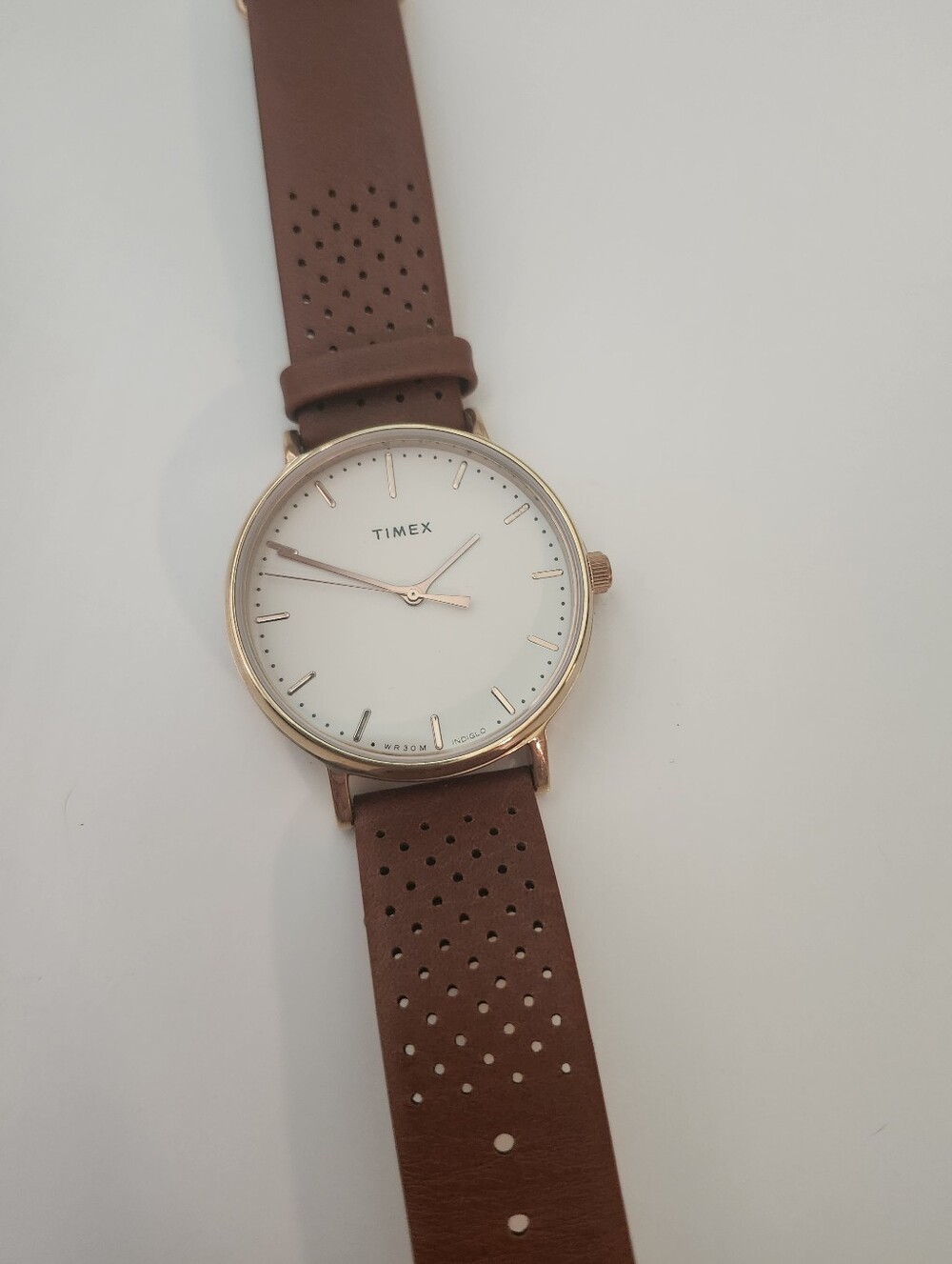 Timex Fairfield Watch Rose Gold with Brown Leather Strap
